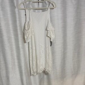 Elegant White Lace Cold Shoulder Dress